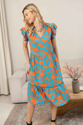 Bold & Beautiful Empire Waist Dress In Orange And Blue