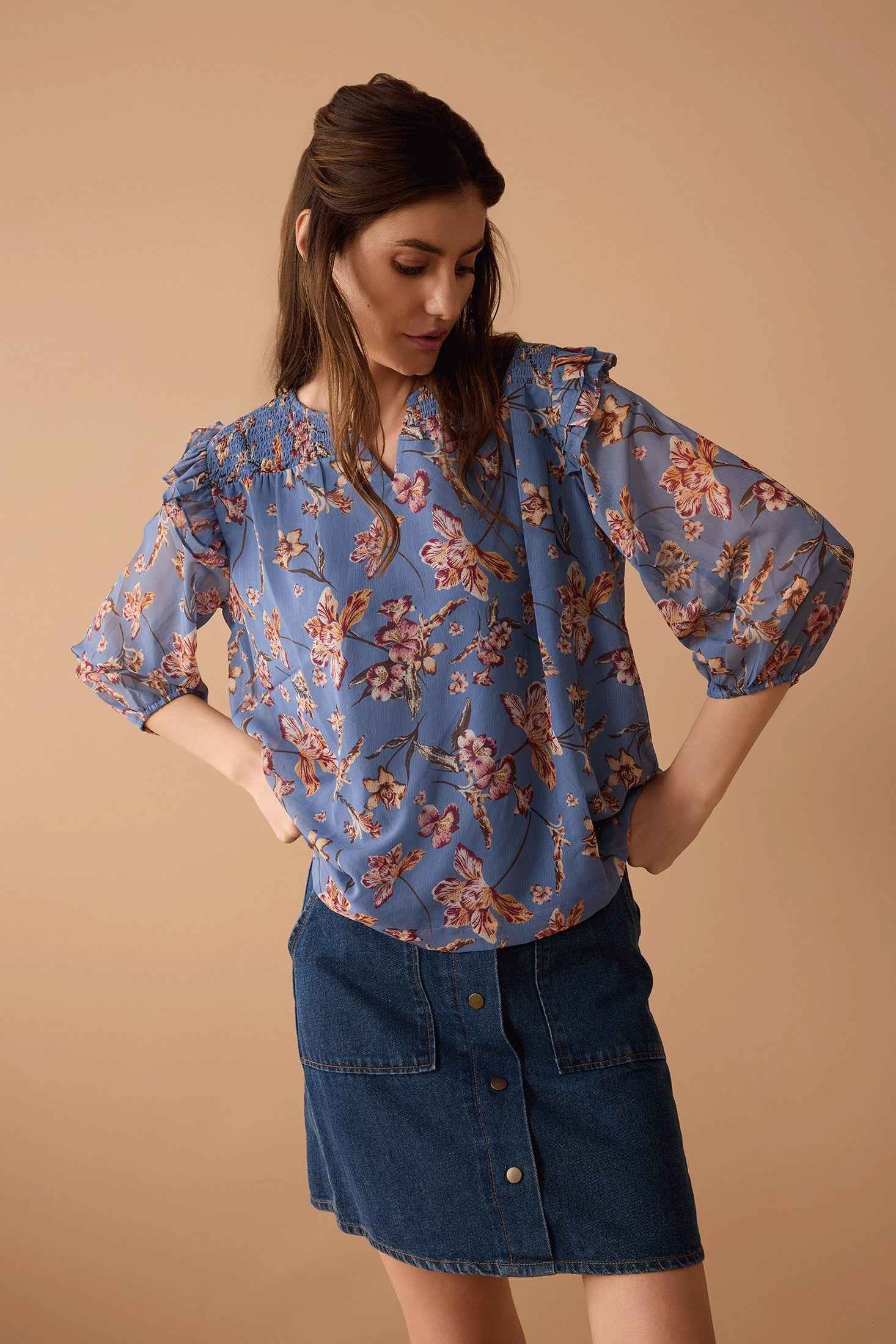 Amanda's Heart Floral Top In Blue