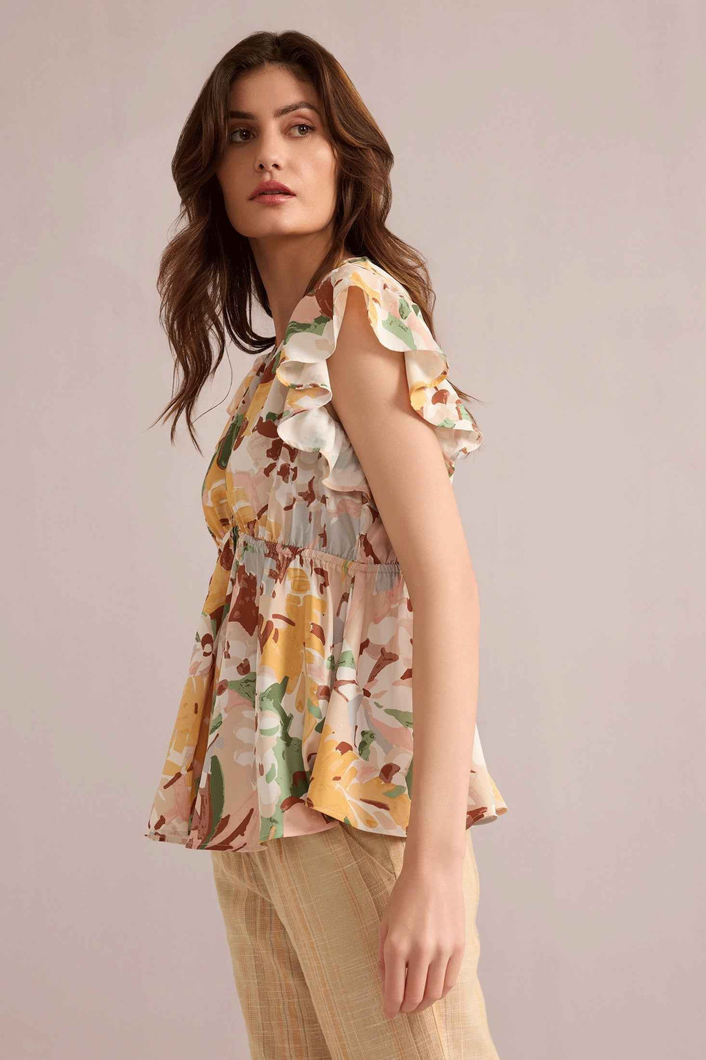 Evelyn Blossom Top In White And Brown