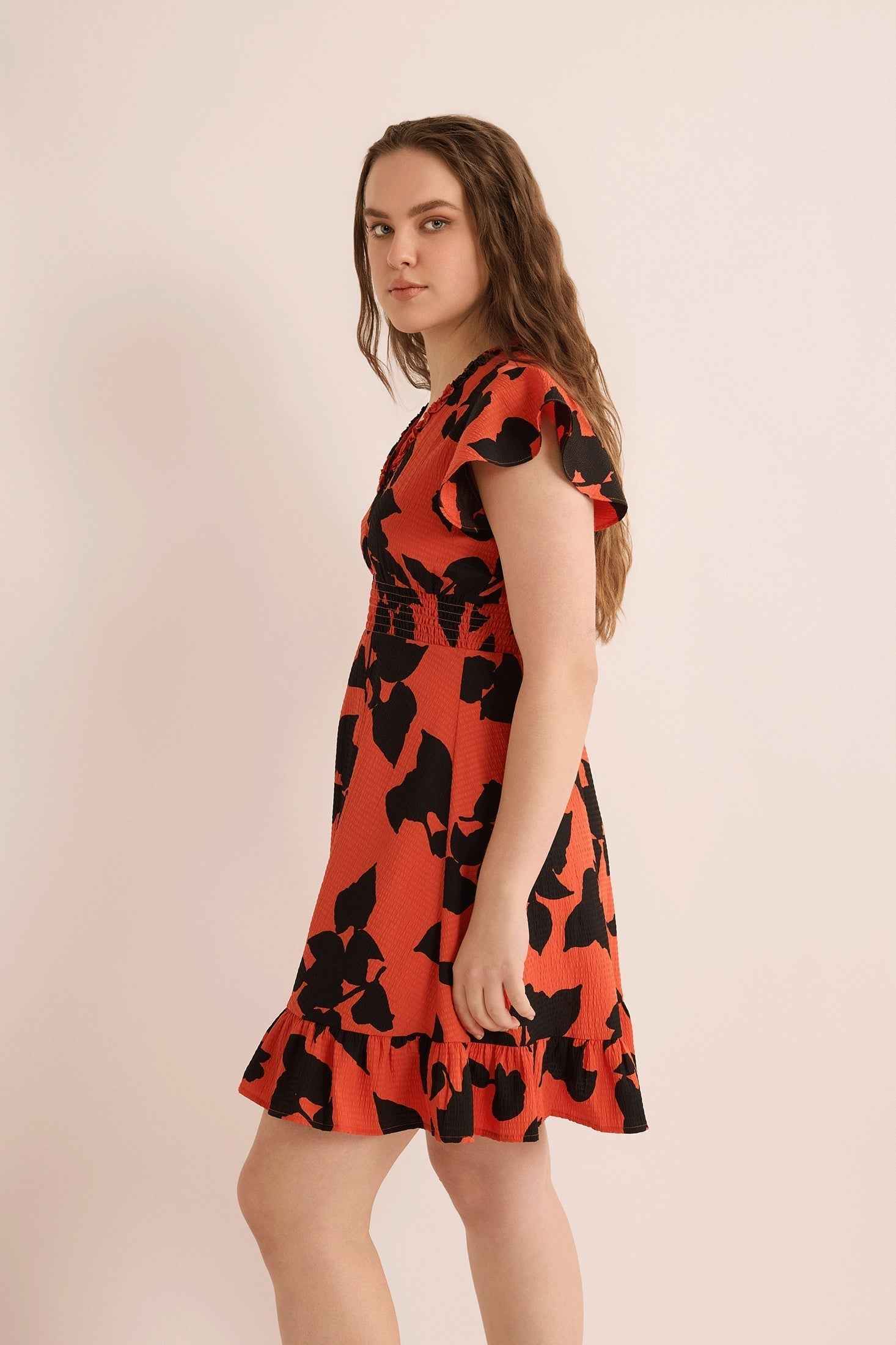 Jungle Serenade Empire Waist Dress In Orange