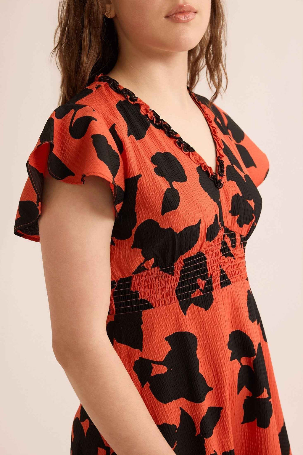 Jungle Serenade Empire Waist Dress In Orange