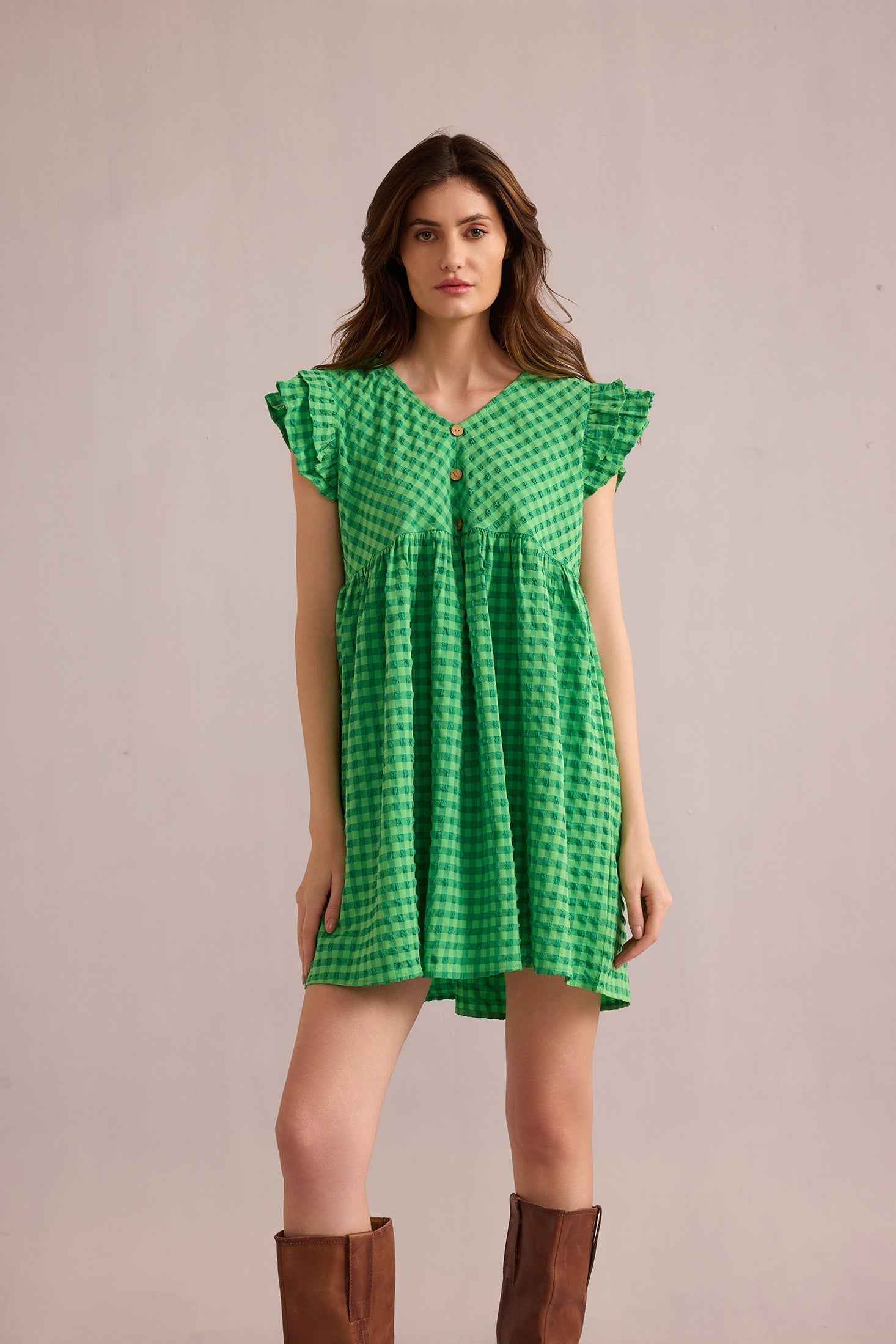 Sophie Checkered Print Dress In Green