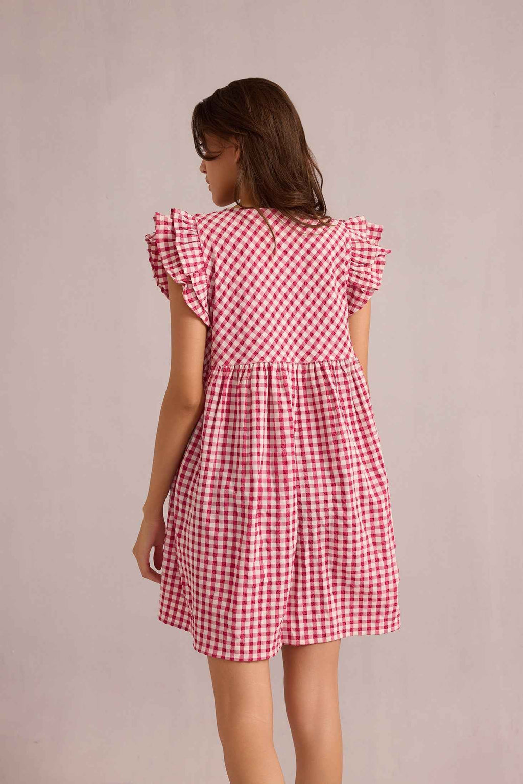 Sophie Checkered Print Dress In Pink