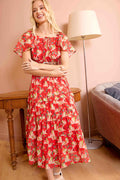 Bohera Lariat Grace Lace Trim Midi Dress in Crimson Red