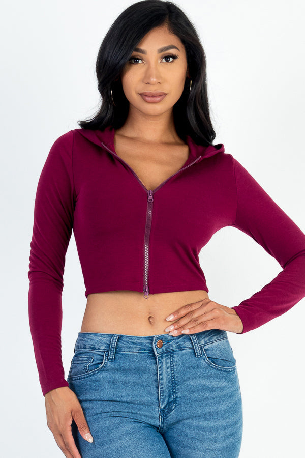 French Terry Crop Zip Up Hoodie (CAPELLA) - Goddess Imports Marketplace