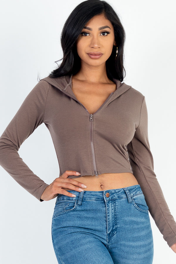French Terry Crop Zip Up Hoodie (CAPELLA) - Goddess Imports Marketplace