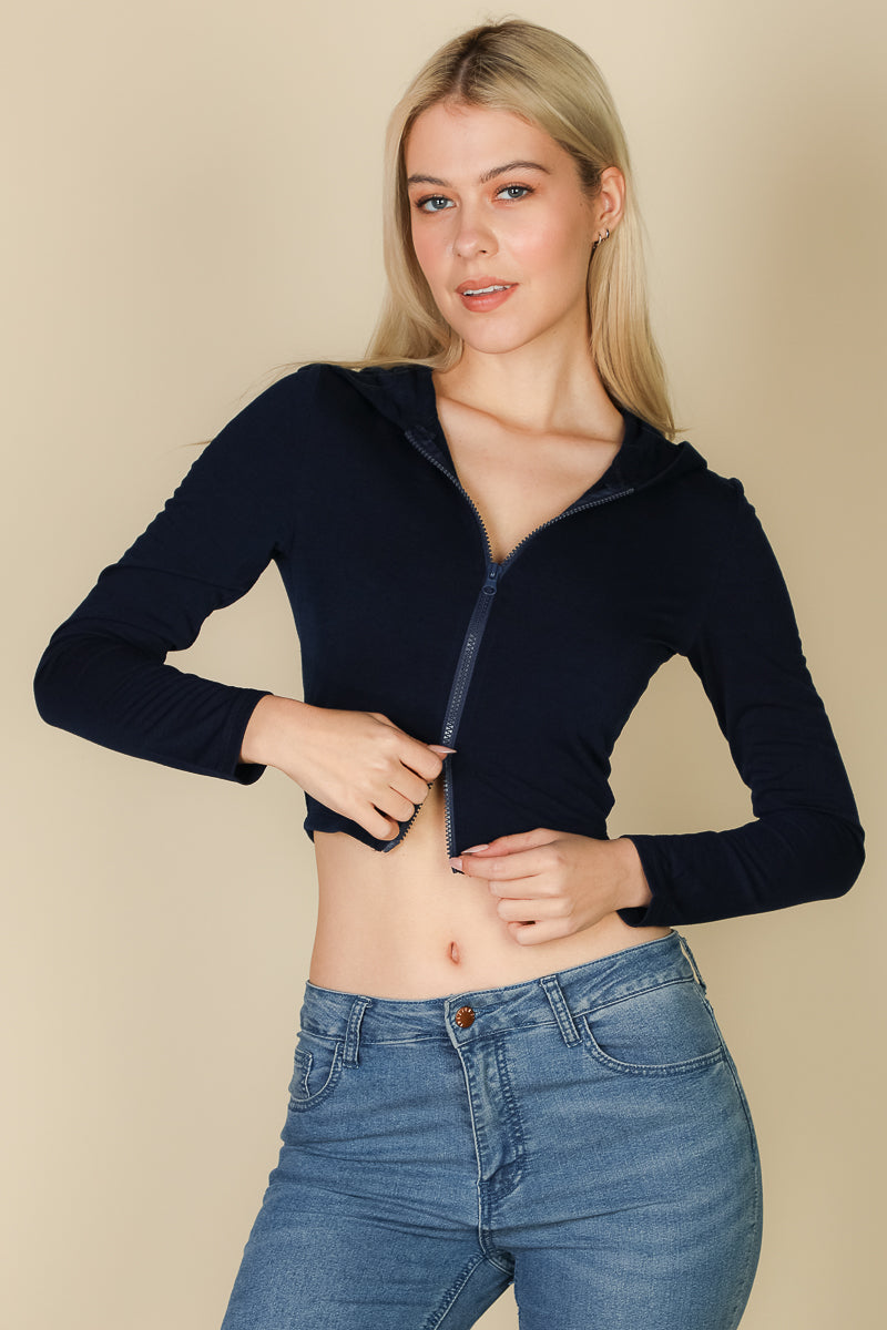 French Terry Crop Zip Up Hoodie (CAPELLA) - Goddess Imports Marketplace