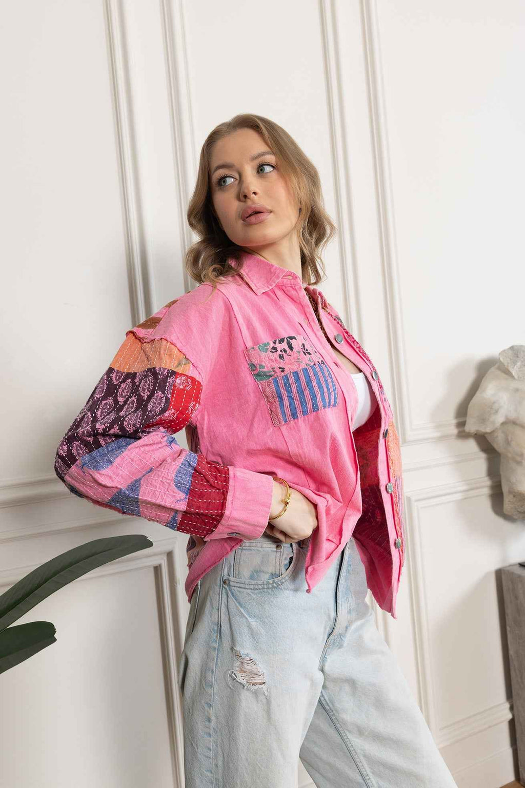 Wildberry Patchwork Shacket in Faded Pink