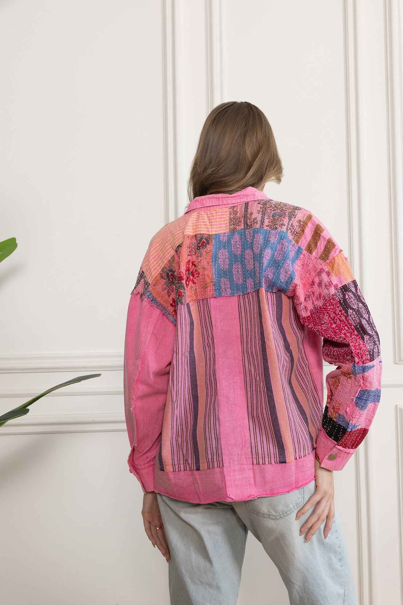 Wildberry Patchwork Shacket in Faded Pink