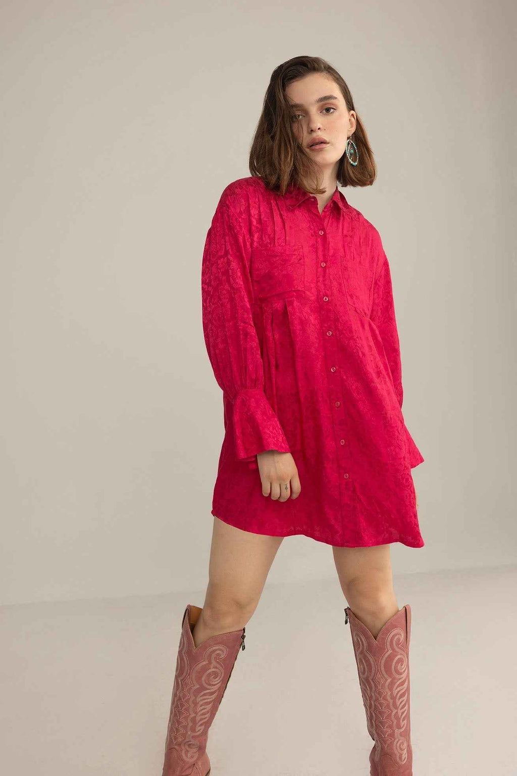 The Elowen Belle Woven Dress in Wine Pink