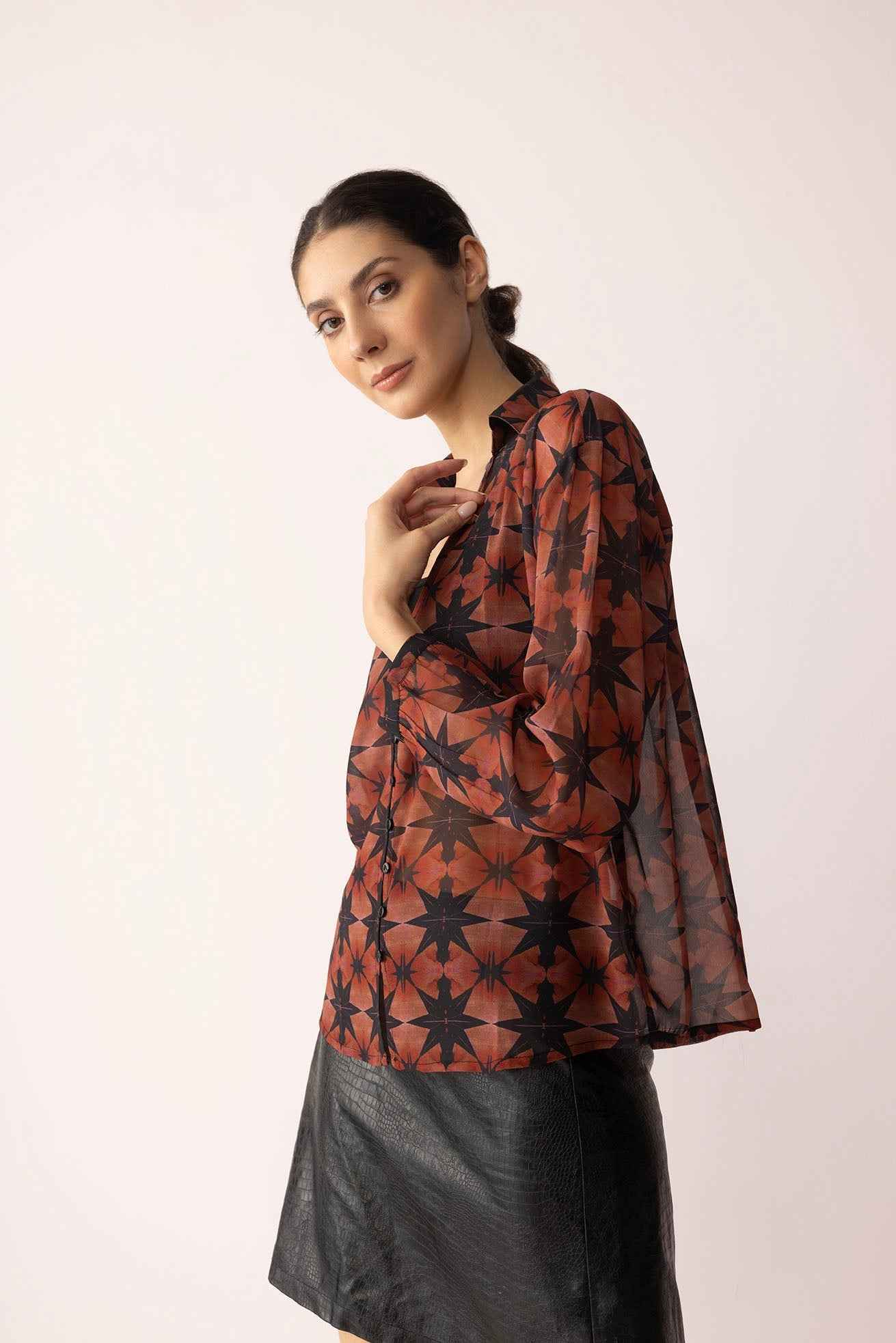 Astro Prairie Printed Top in Burnt Orange
