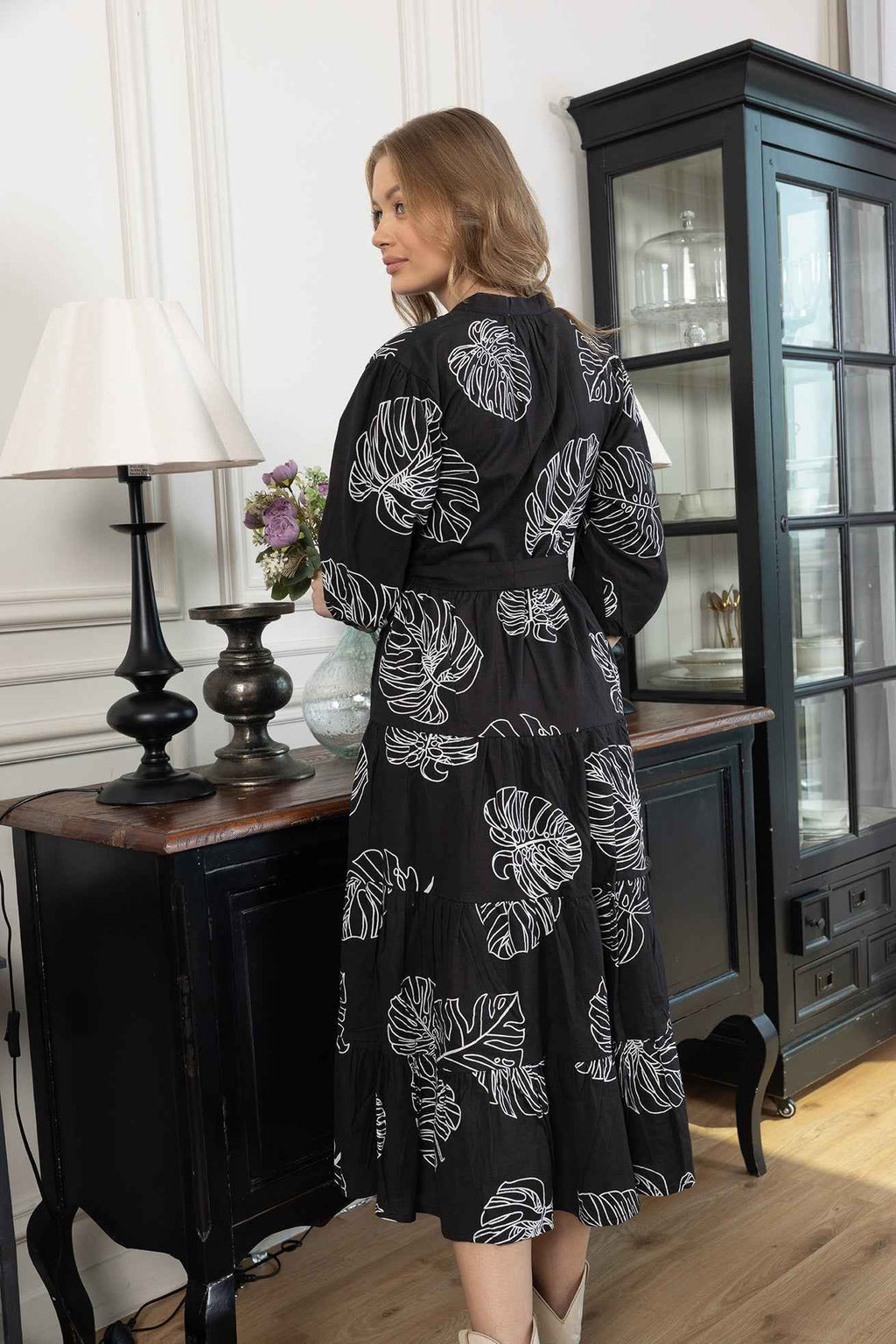 Botanica Moon Maxi Dress in Shadow Black