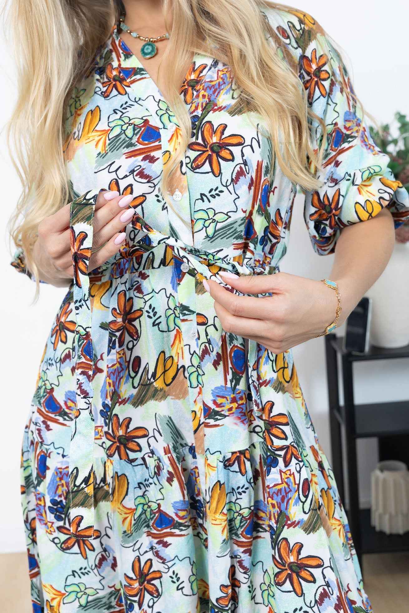 ArtHaus Garden Shirt Dress in Coral Bloom