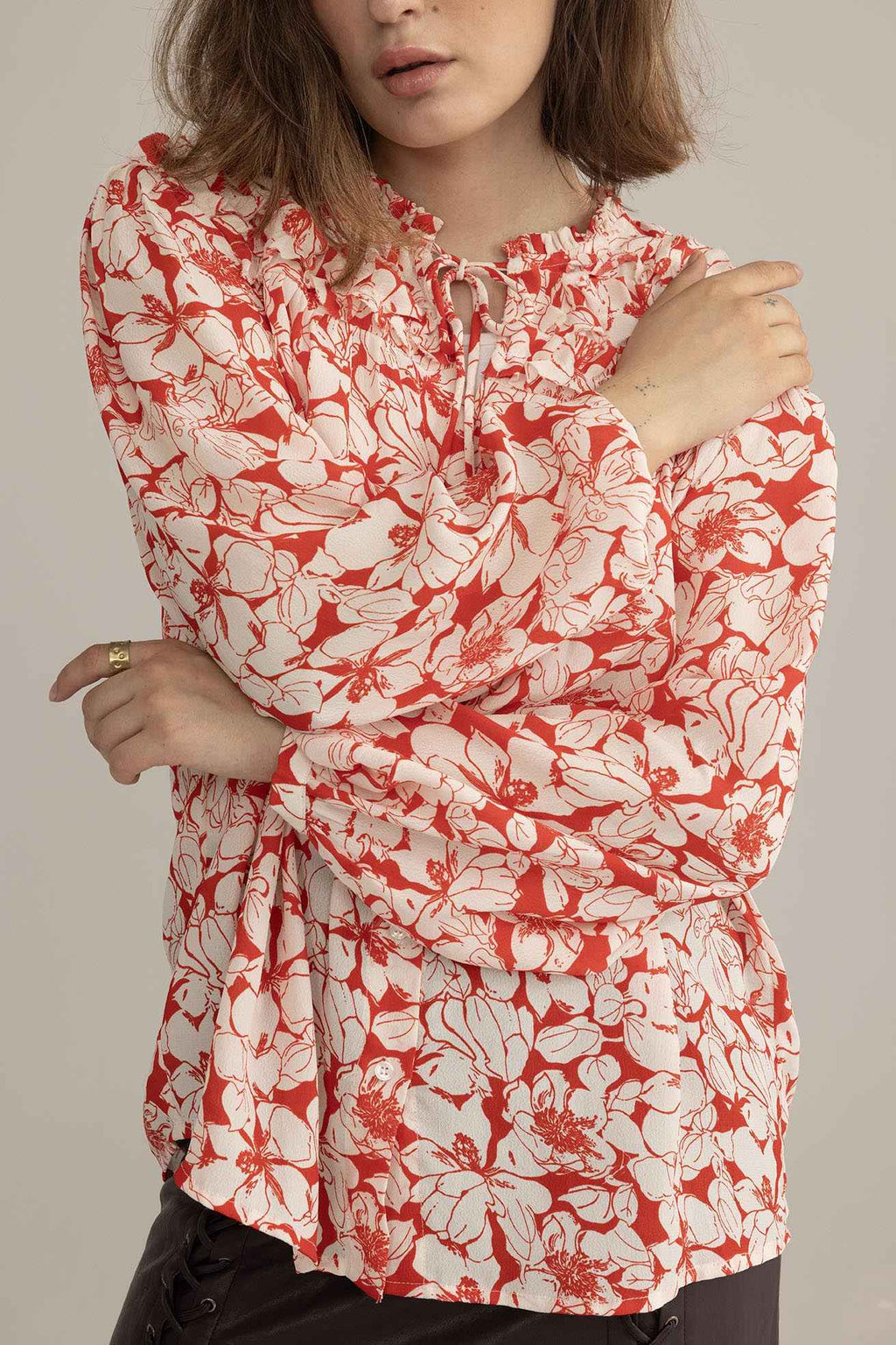Cherry Fleur Ruffle Top in Crimson Pink