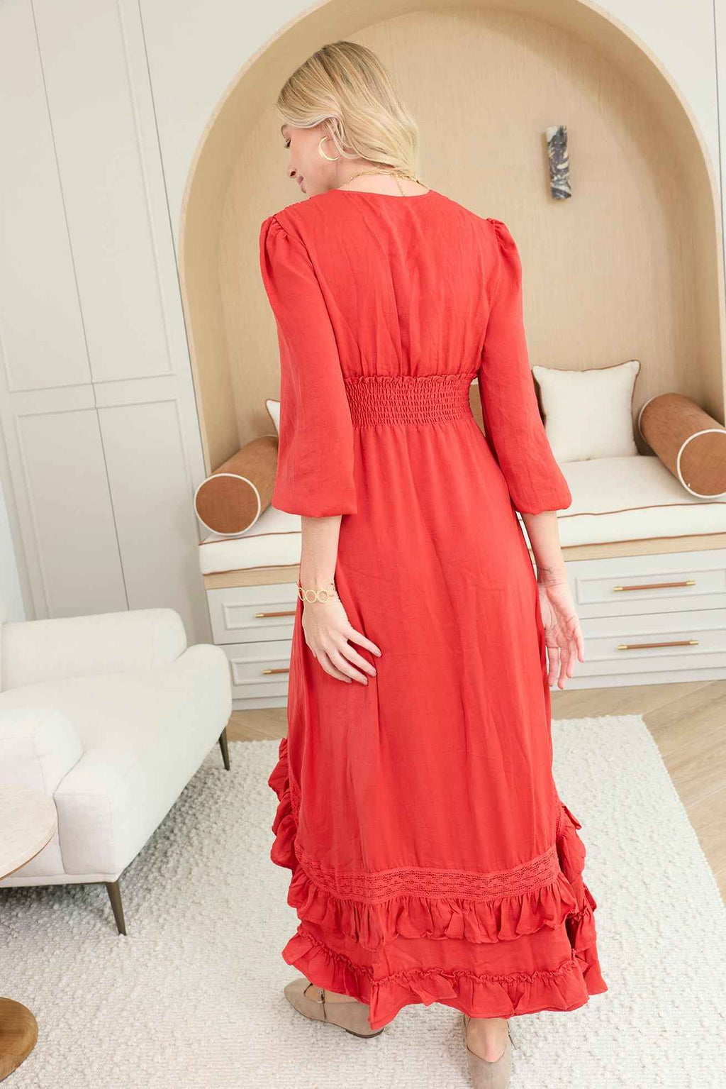 Rumba Rouge Satin Dress in Spiced Red