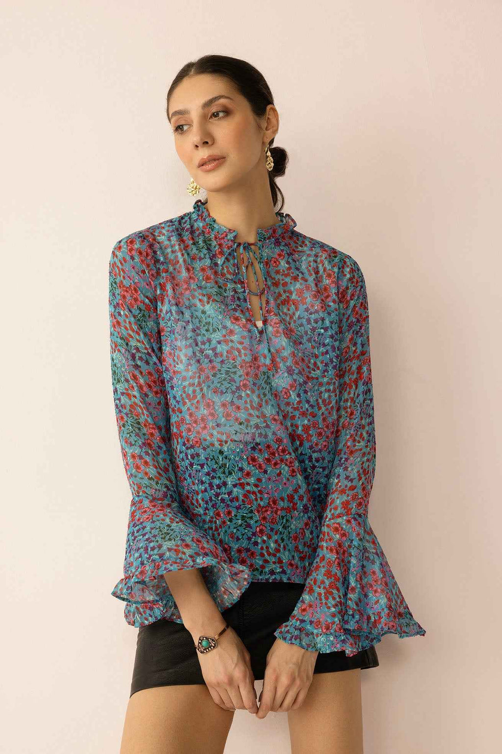 Rosette Reverie Top in Blue