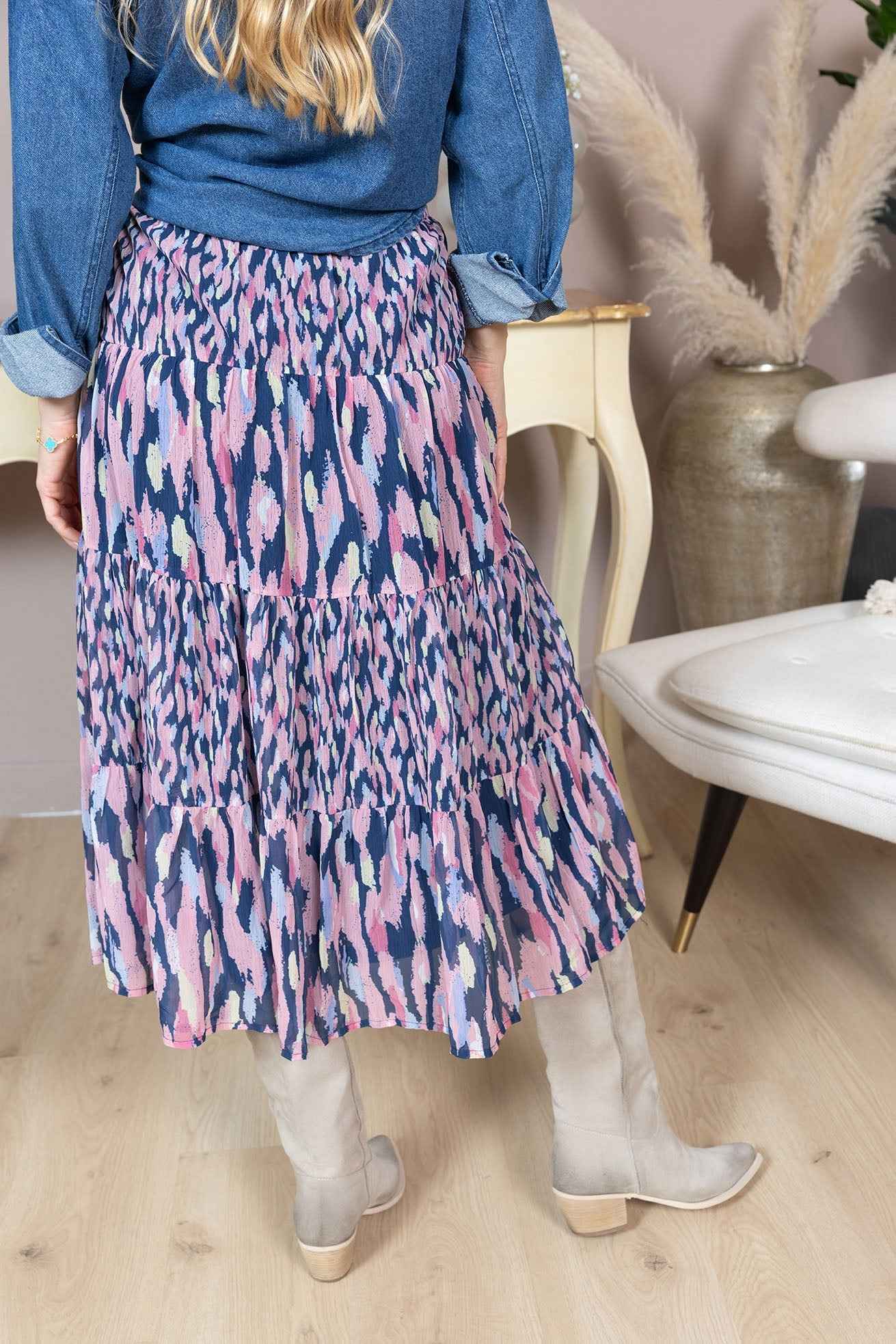 Sahara Bloom Ruffle Skirt in Midnight Lavender