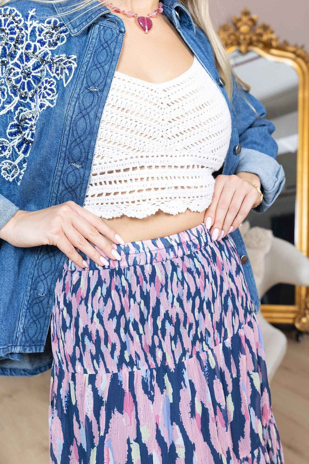 Sahara Bloom Ruffle Skirt in Midnight Lavender
