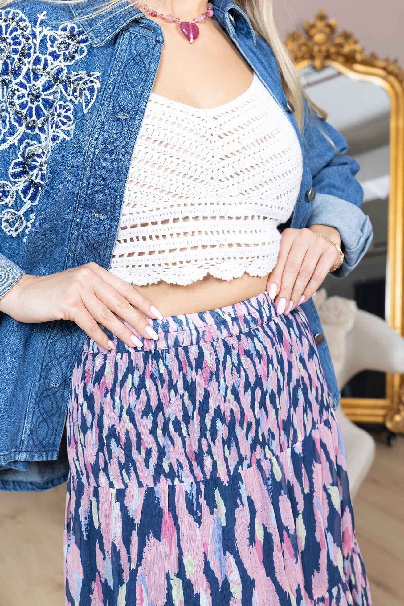 Sahara Bloom Ruffle Skirt in Midnight Lavender