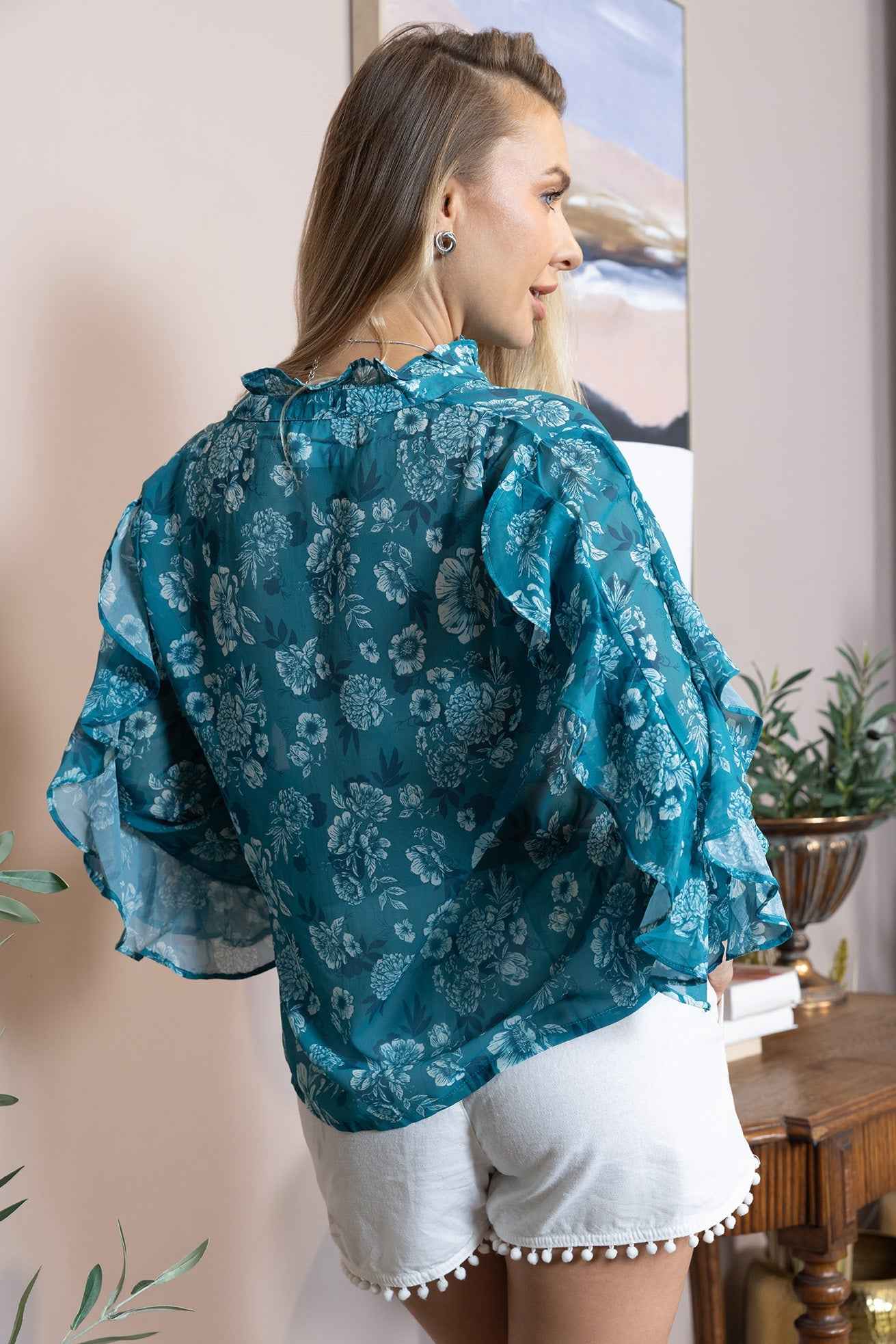 Bloom Reverie Ruffle Top in Blue