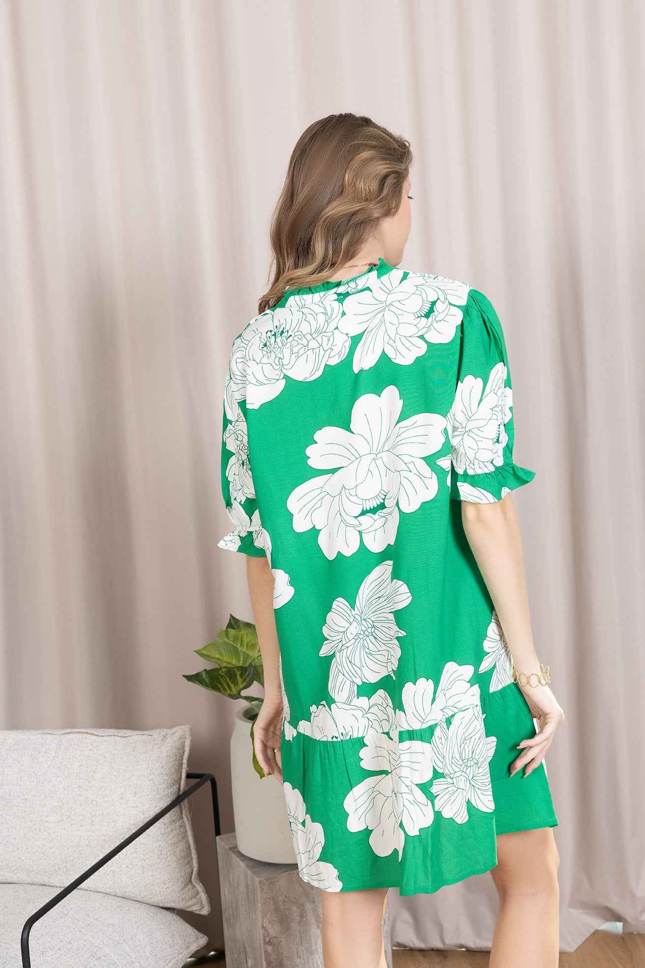 Minted Bloom Mini Dress in Green Daisy