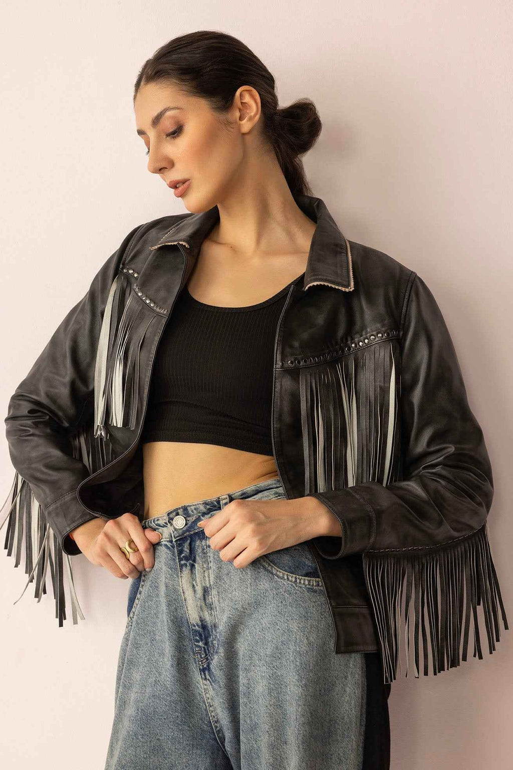 Midnight Maverick Leather Jacket in Shadow Black