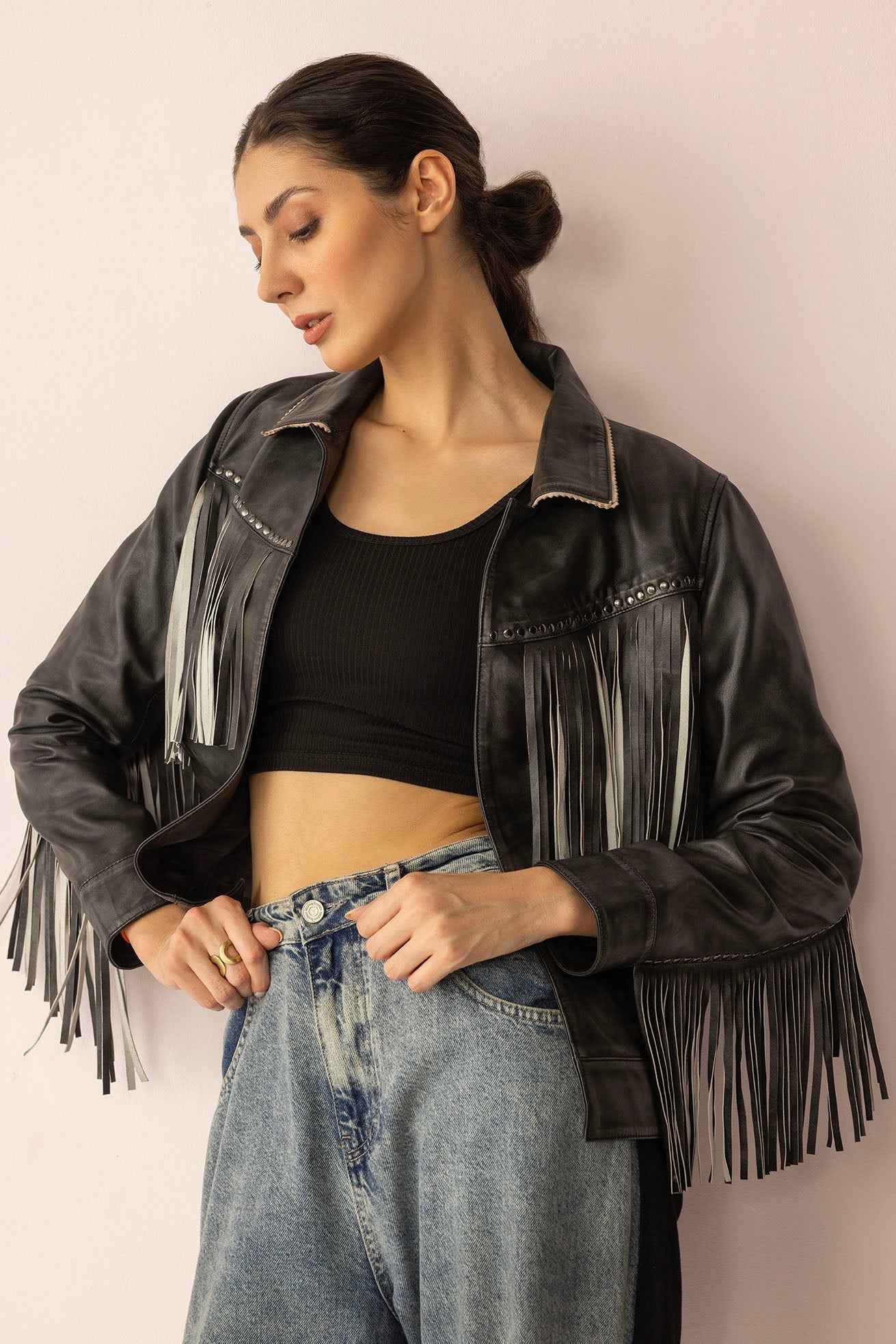 Midnight Maverick Leather Jacket in Shadow Black