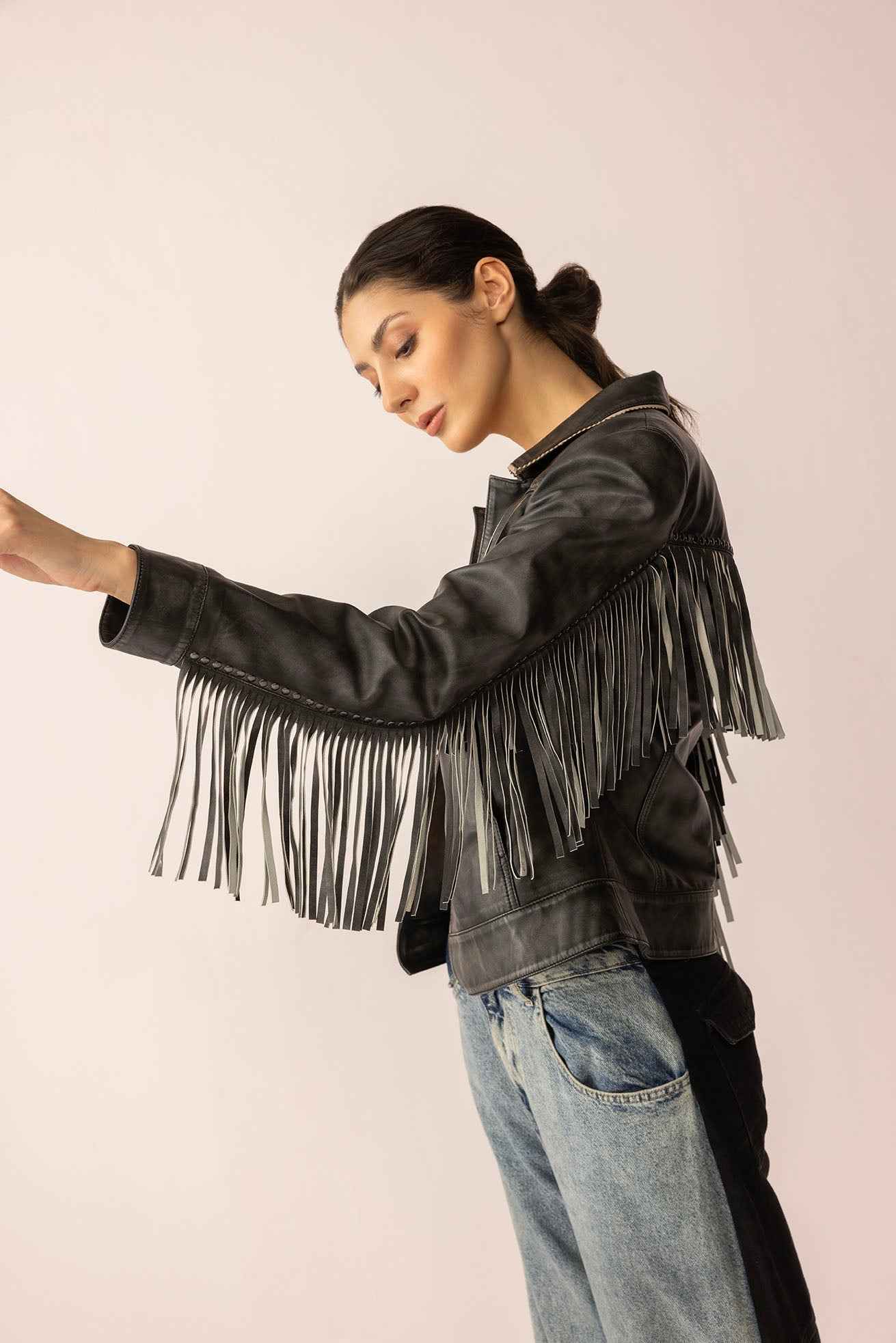 Midnight Maverick Leather Jacket in Shadow Black