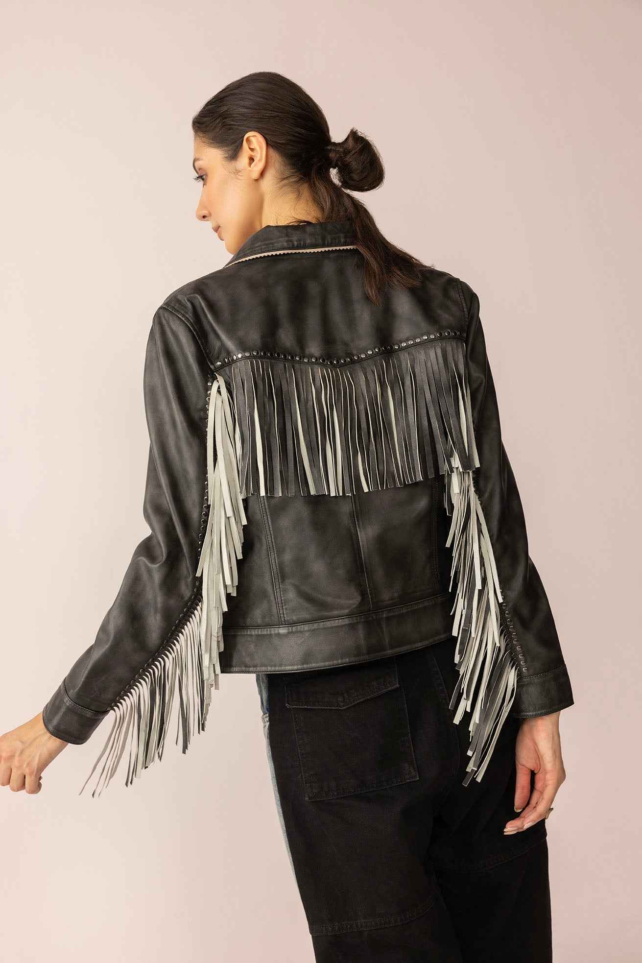 Midnight Maverick Leather Jacket in Shadow Black