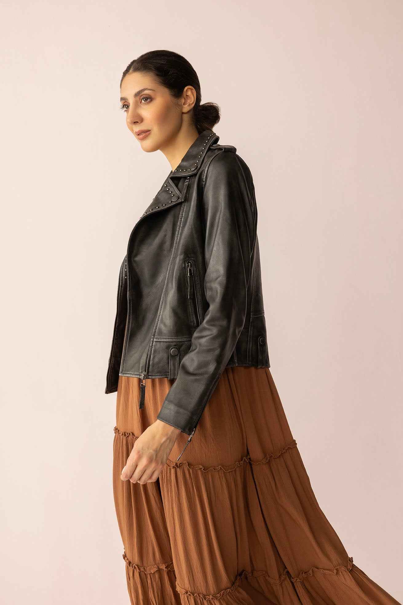 Punk Pulse Leather Jacket in Static Black