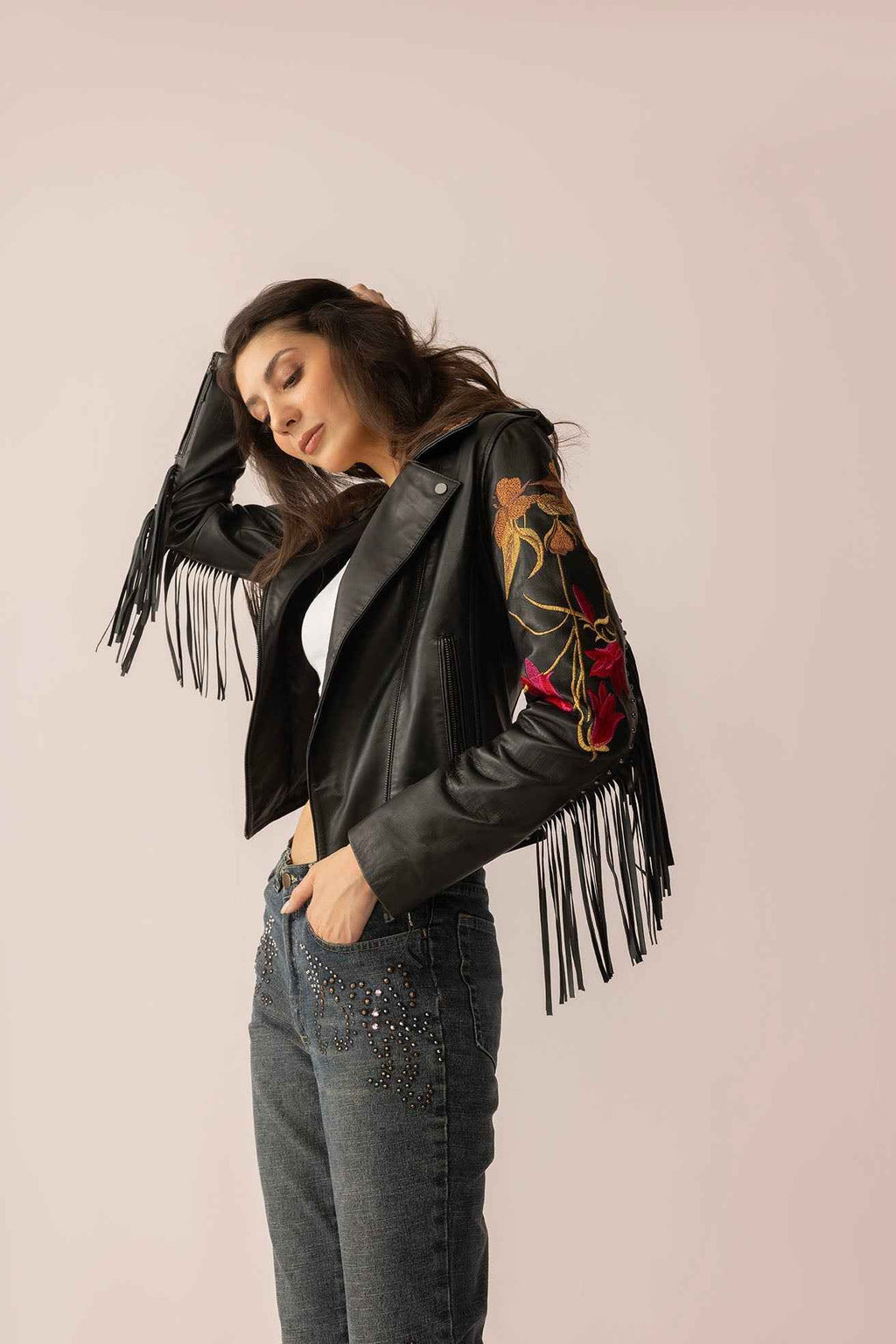 Thorn & Thunder Leather Jacket in Ink Bloom