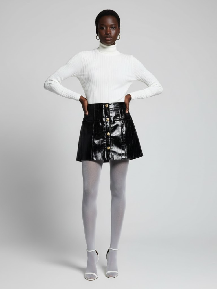 Black Patent Vegan Leather Mini Skirt BOWERY: New Colección COUTURE in NOLITA - BYMANYC ® New York - Goddess Imports Marketplace