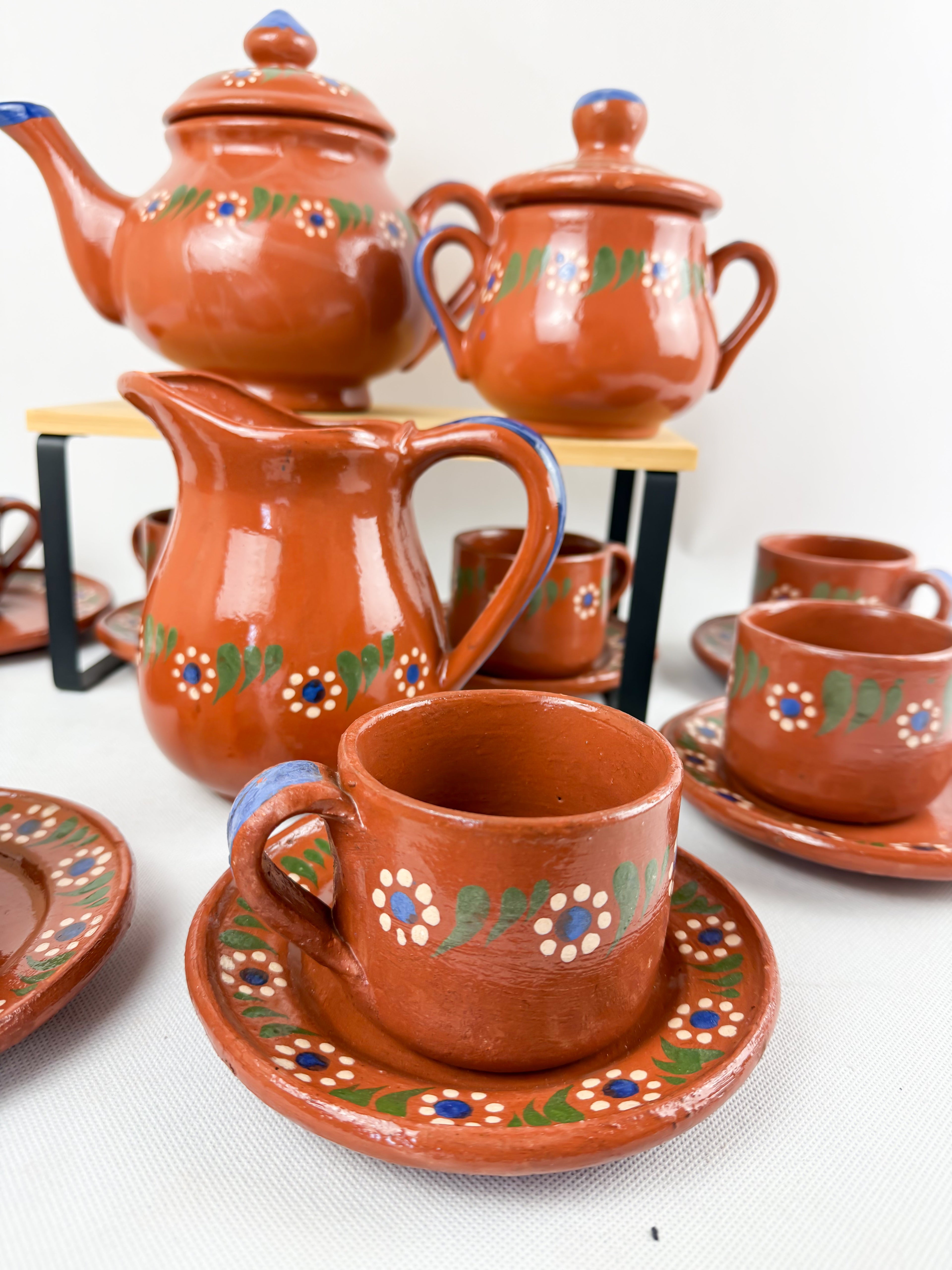 Traditional Mexican Tea Pot Set 16pc - Juego de Te Barro by TheMexHub