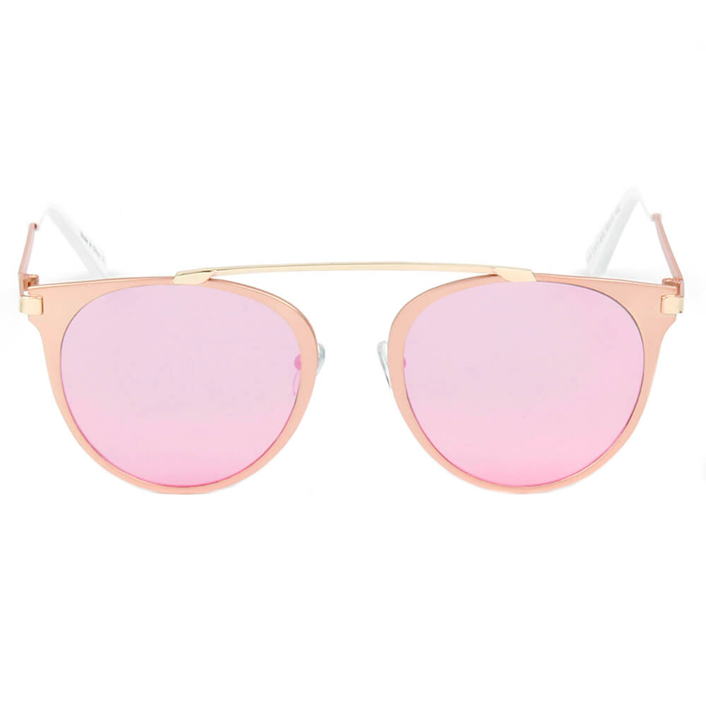 FRISCO | Modern Horn Rimmed Metal Frame Round Sunglasses - Goddess Imports Marketplace