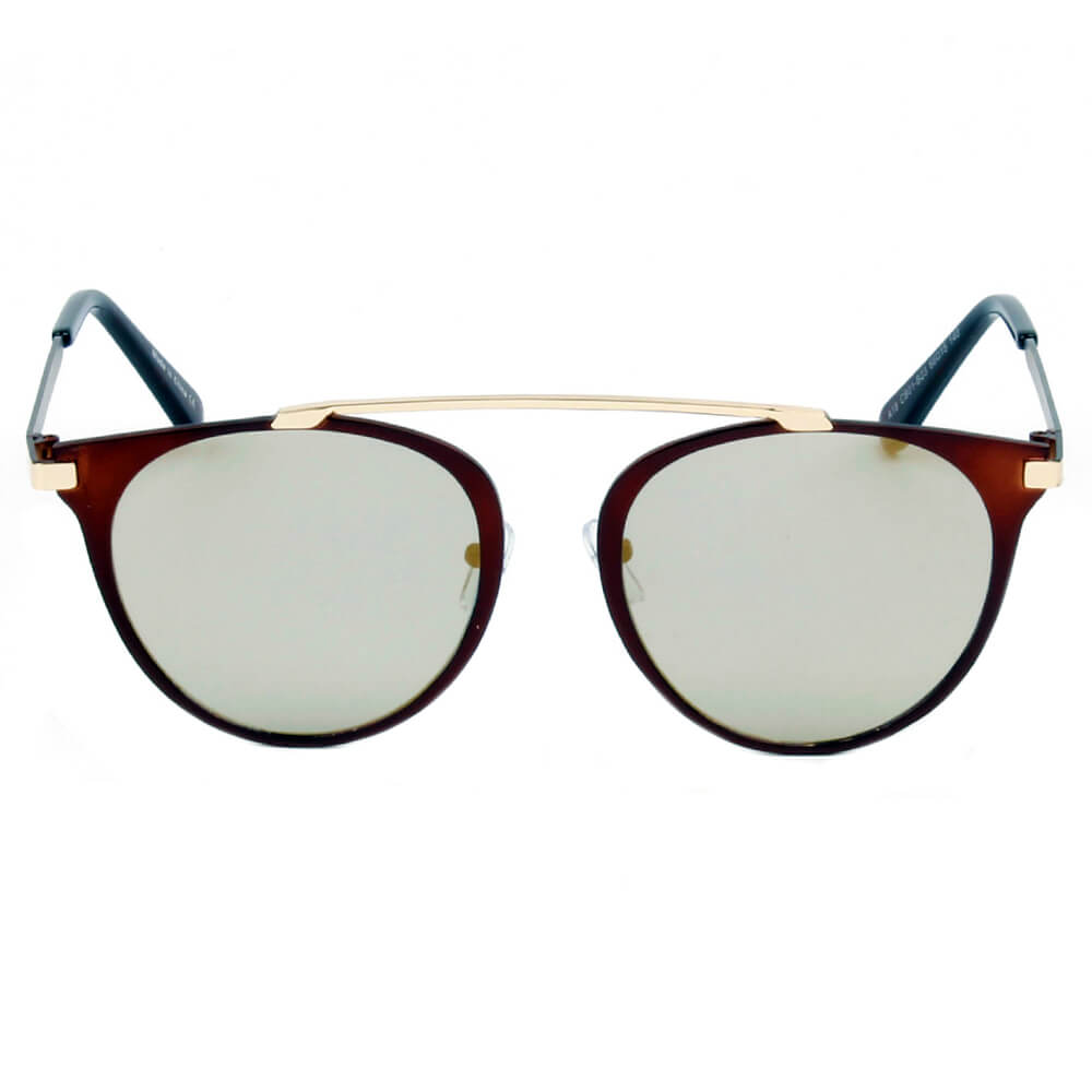 FRISCO | Modern Horn Rimmed Metal Frame Round Sunglasses - Goddess Imports Marketplace