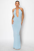Halter Necklace Trim Long Dress by Selvanelle
