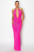Halter Necklace Trim Long Dress by Selvanelle