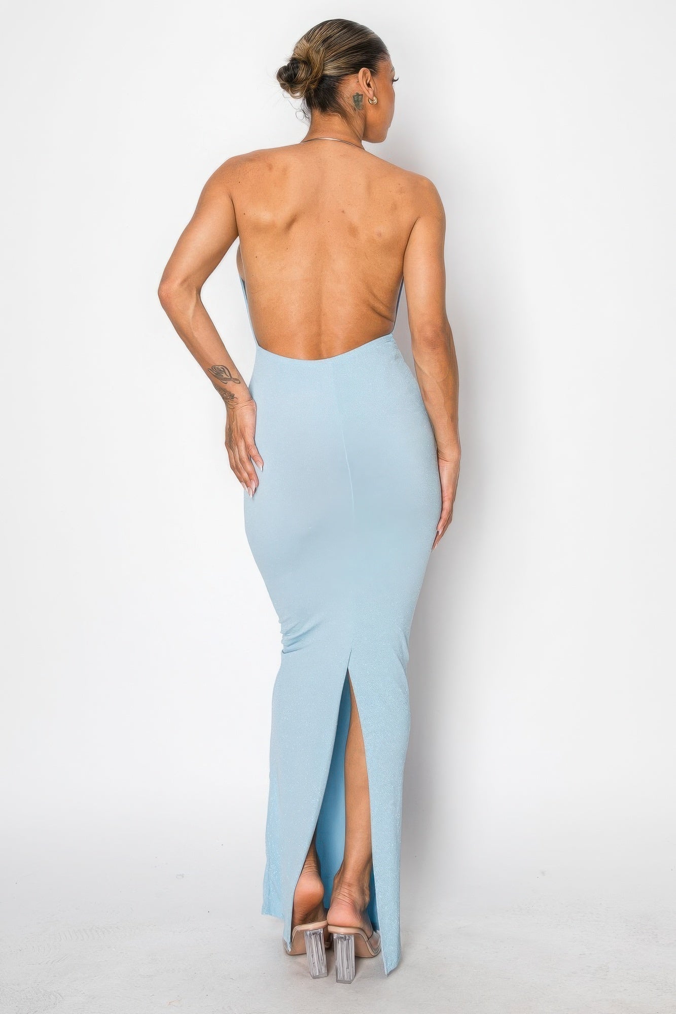 Halter Necklace Trim Long Dress by Selvanelle