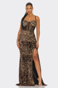 Cecily Teddy Velvet Corset Maxi Dress by Selvanelle
