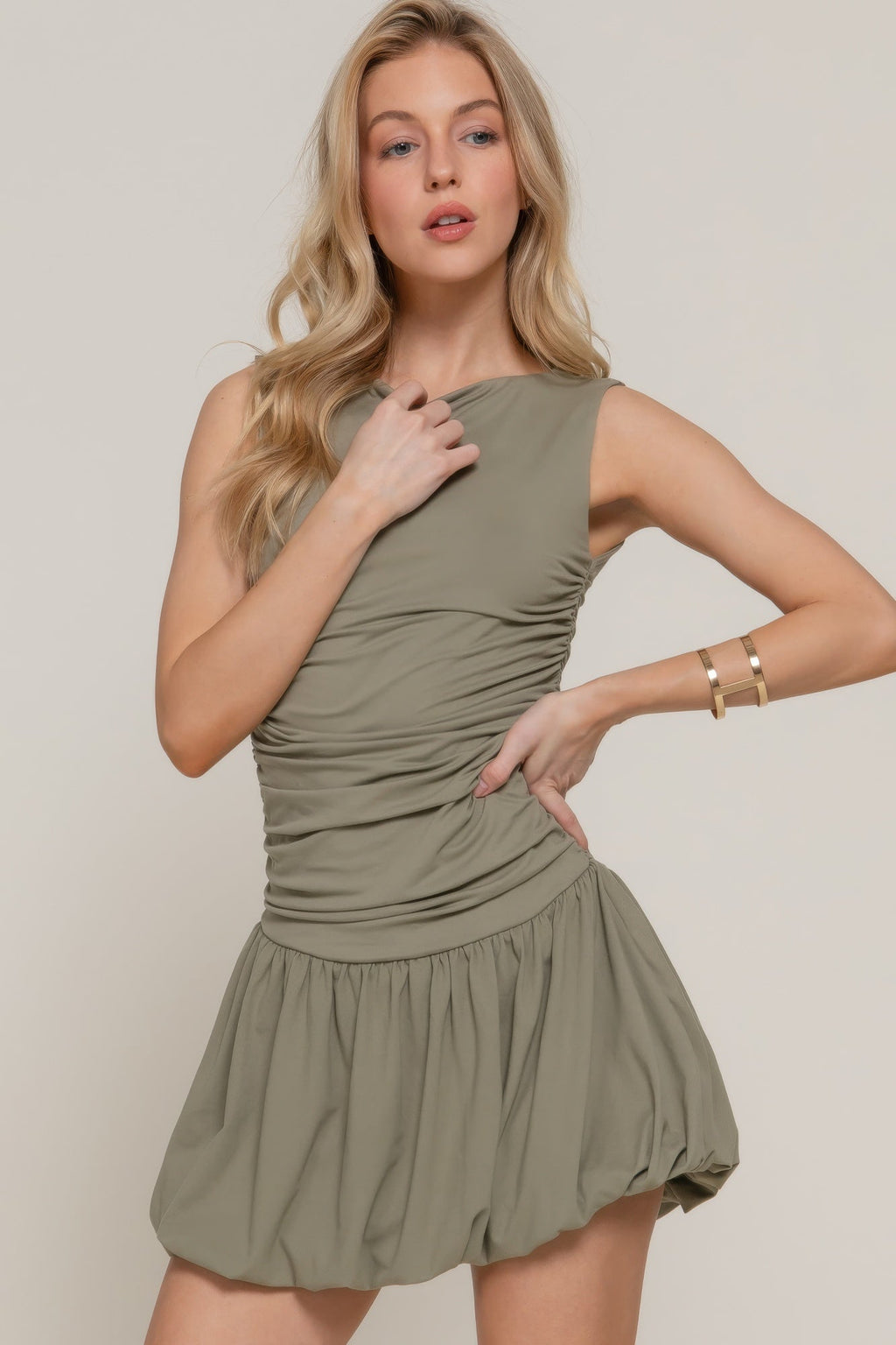 Sleeveless Boat Neck Voluminous Mini Dress by Selvanelle