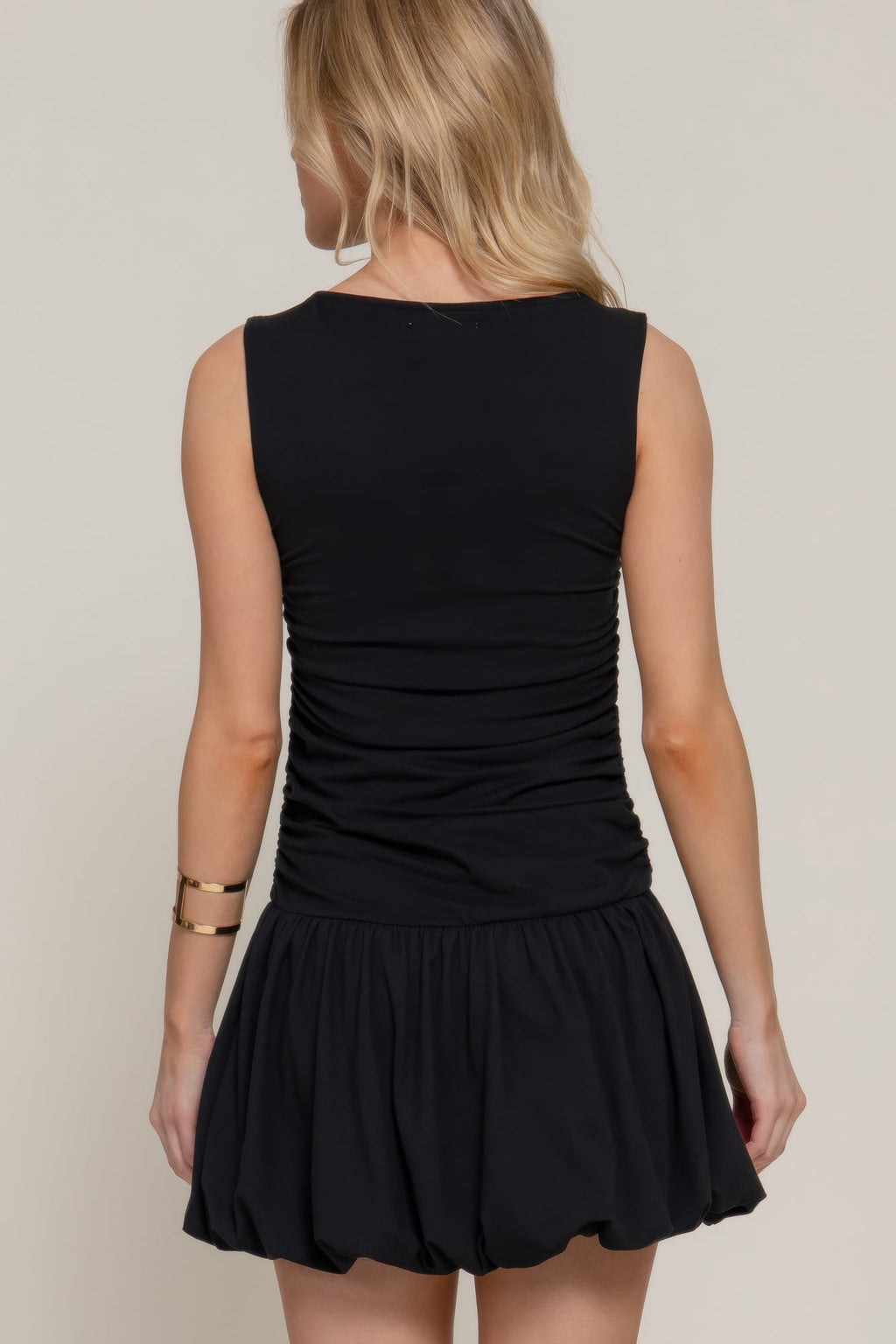 Sleeveless Boat Neck Voluminous Mini Dress by Selvanelle