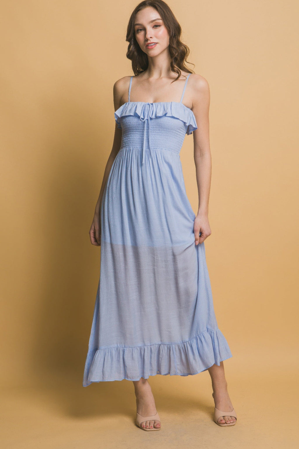 Smocked Ruffle Maxi Dress by Selvanelle
