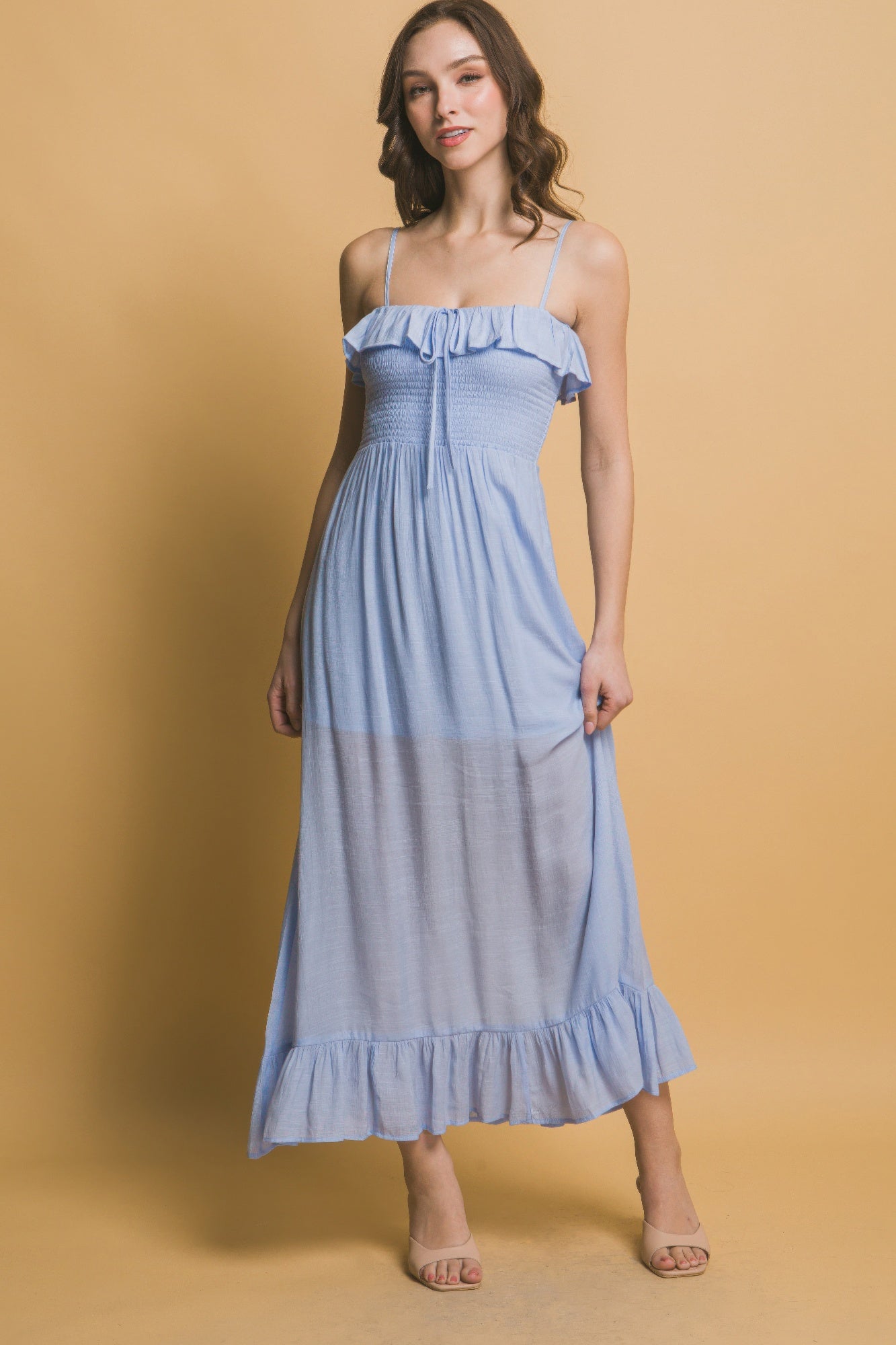 Smocked Ruffle Maxi Dress by Selvanelle