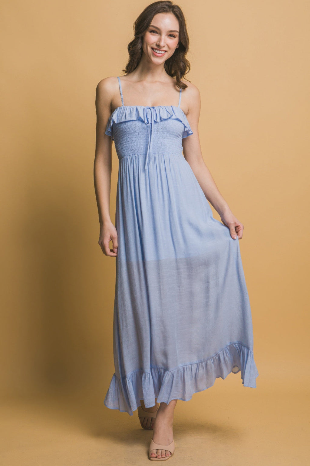 Smocked Ruffle Maxi Dress by Selvanelle