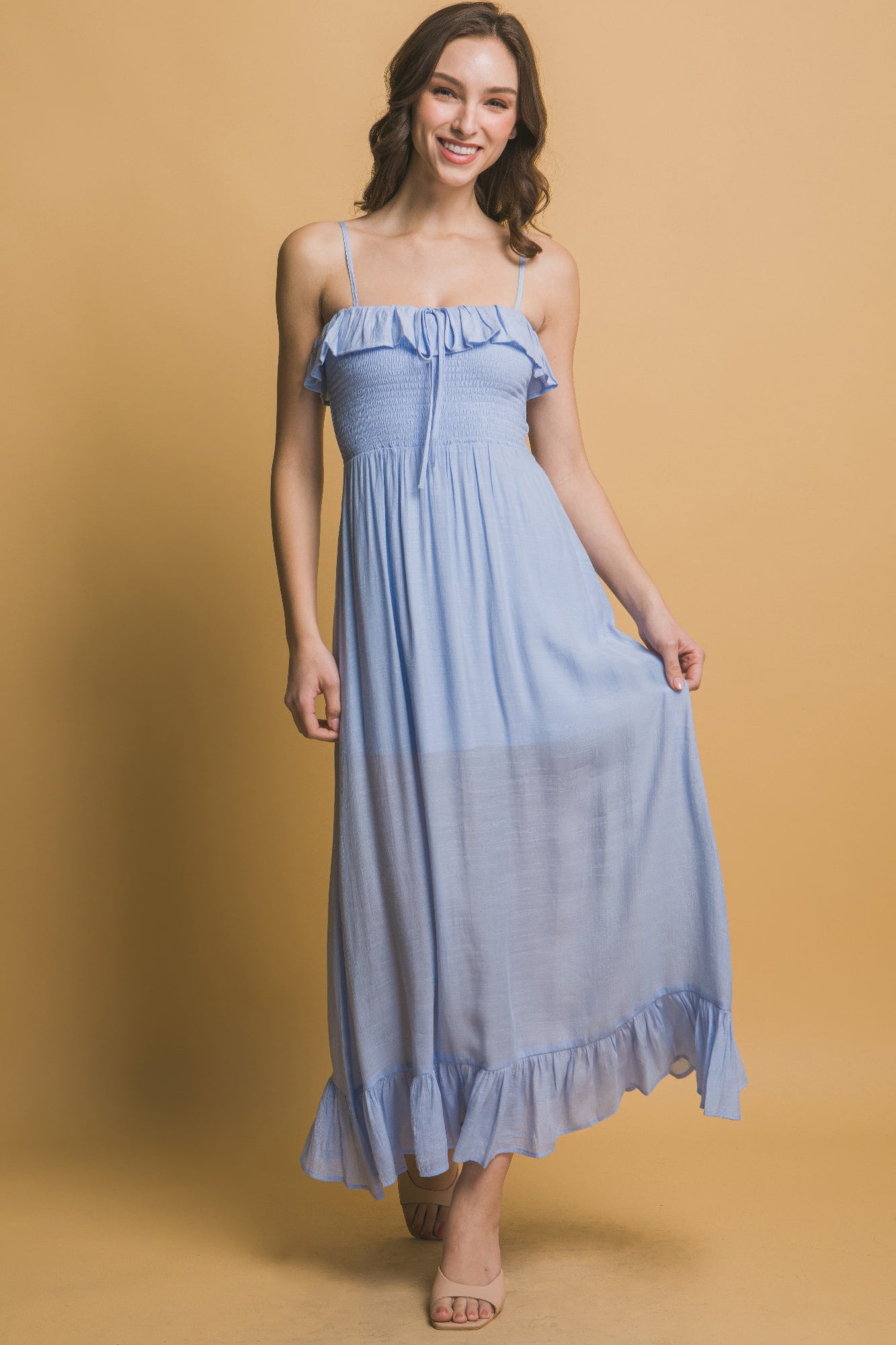 Smocked Ruffle Maxi Dress by Selvanelle
