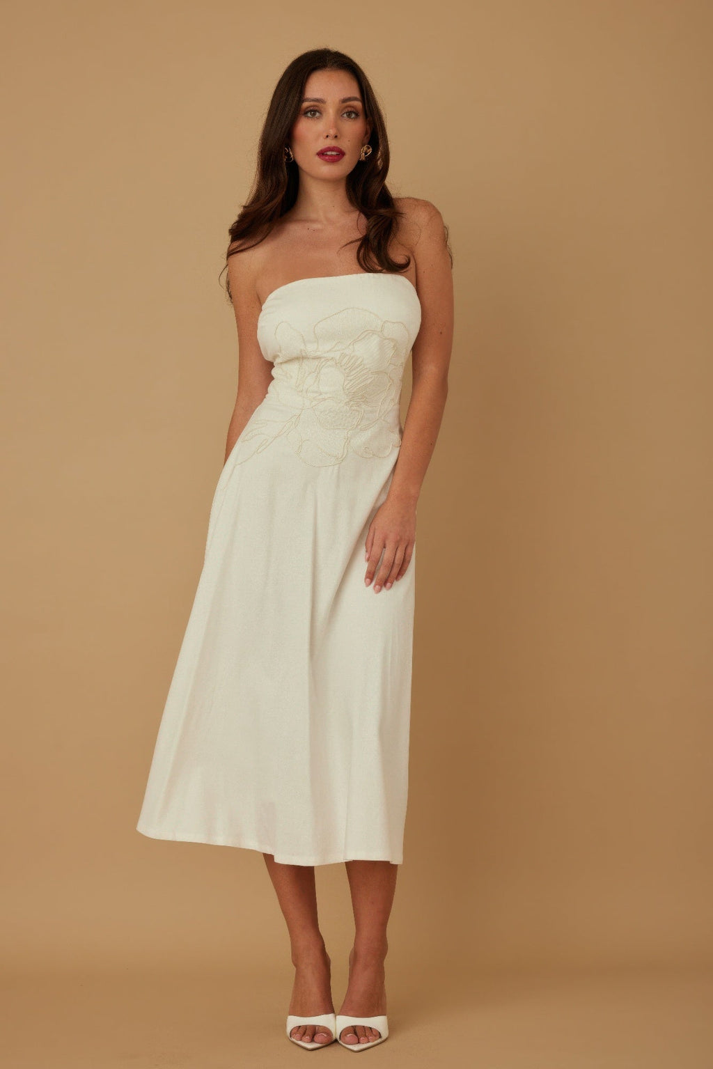 Flower Lining Linen Pattern Strapless Dress by Selvanelle