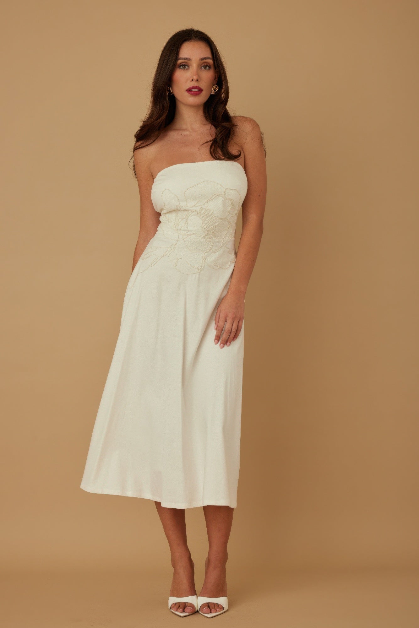 Flower Lining Linen Pattern Strapless Dress by Selvanelle