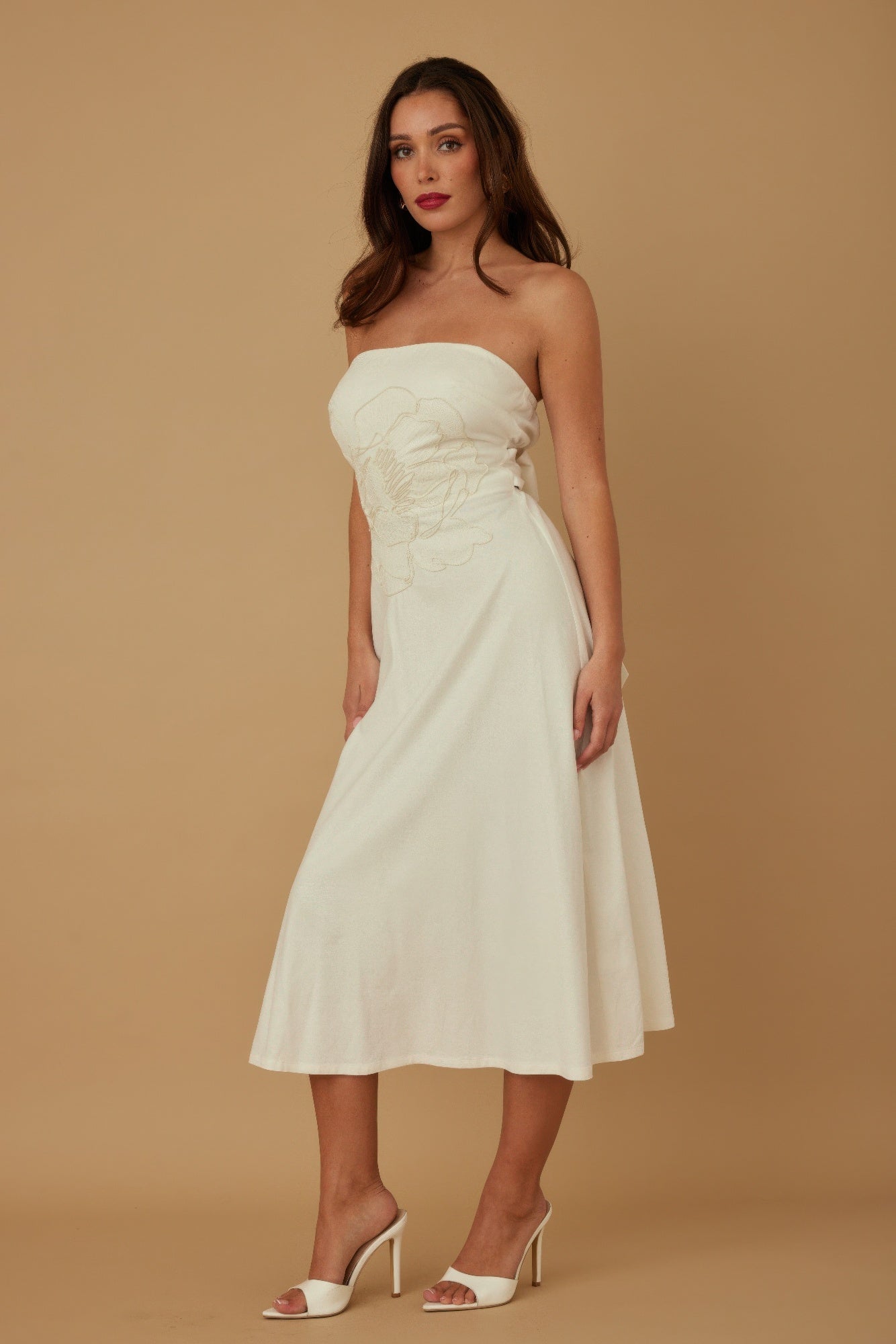 Flower Lining Linen Pattern Strapless Dress by Selvanelle