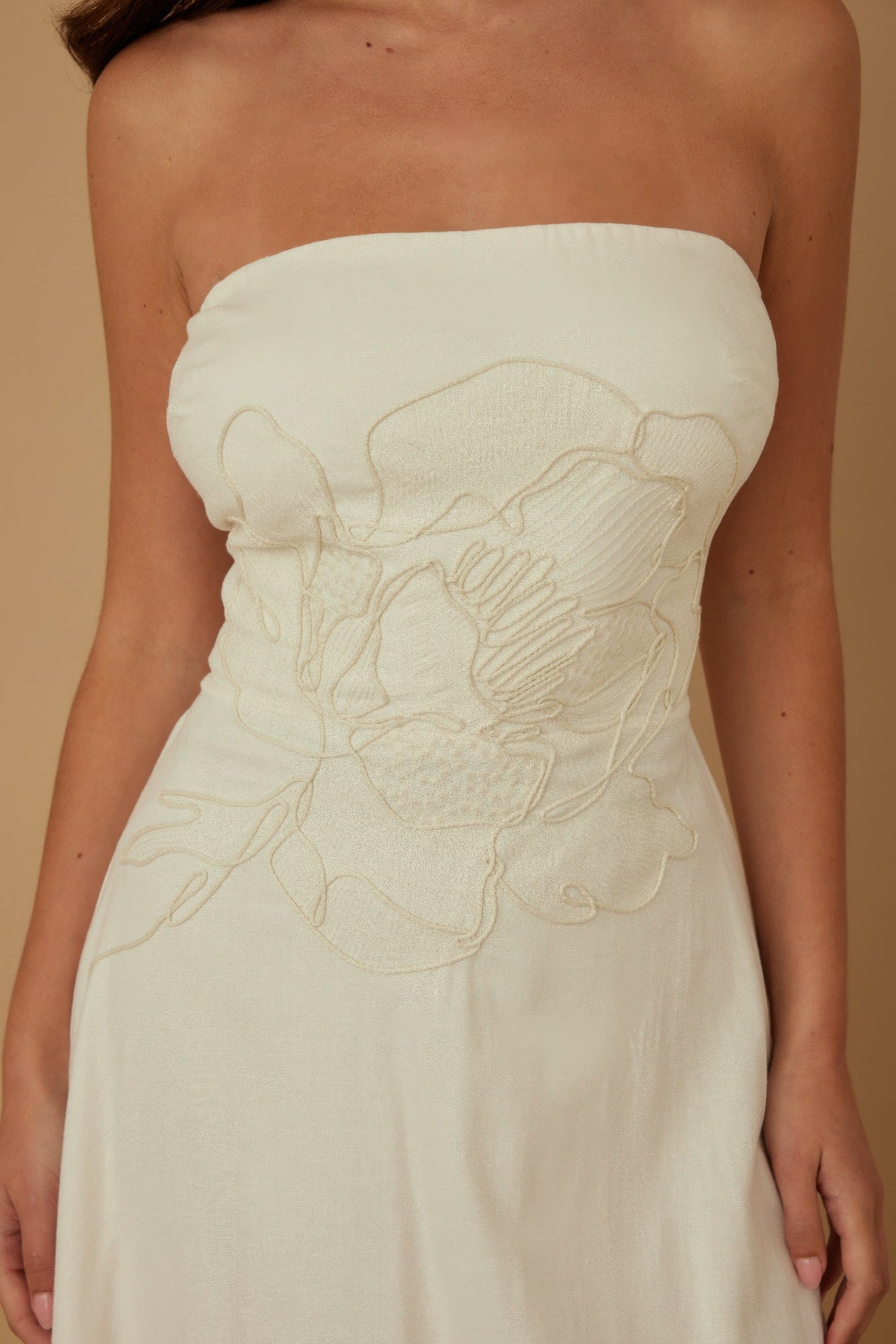 Flower Lining Linen Pattern Strapless Dress by Selvanelle