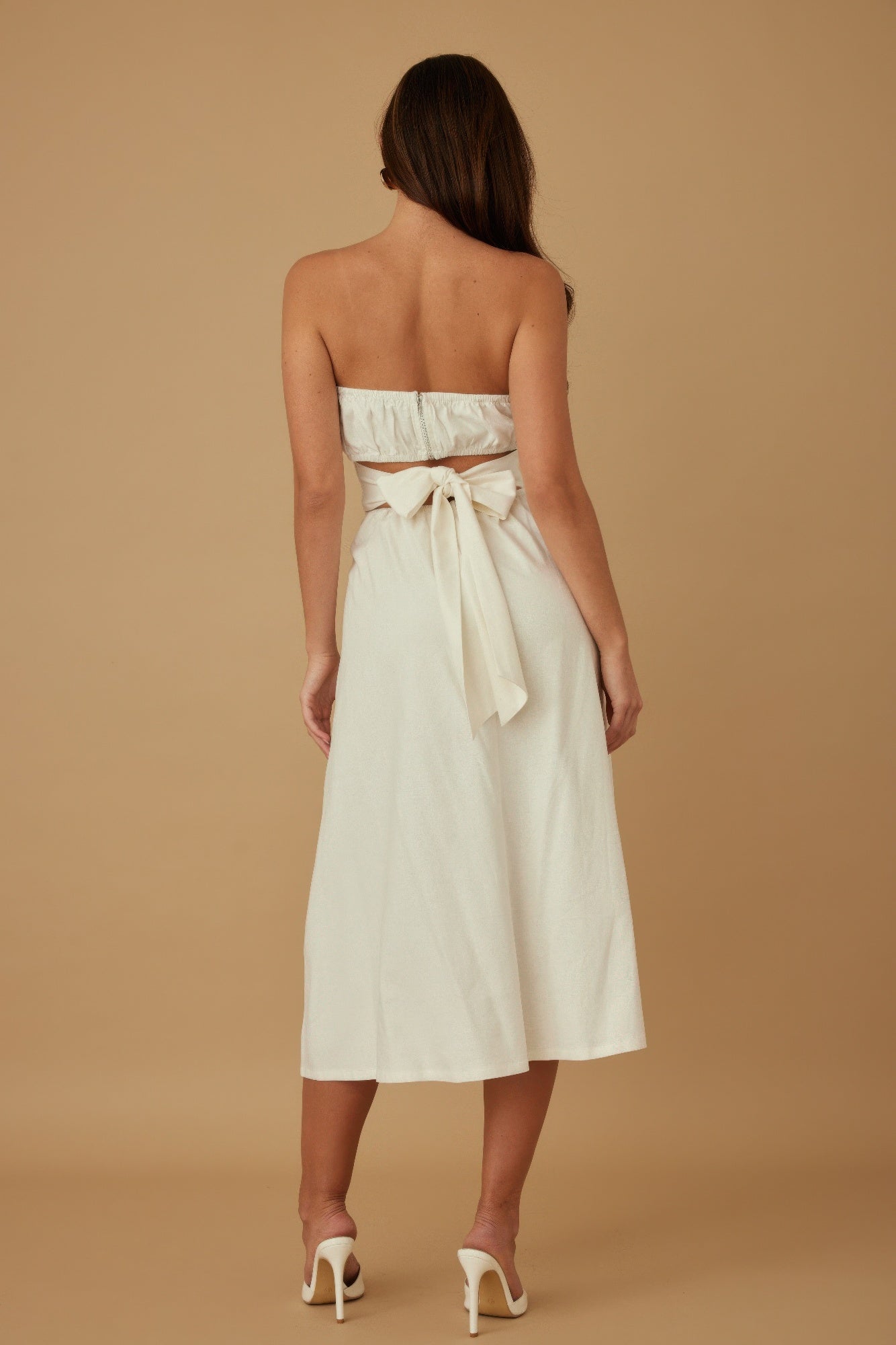 Flower Lining Linen Pattern Strapless Dress by Selvanelle